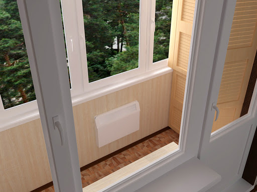 Теплое остекление лоджии пластиковыми окнами и отопительным конвектором в Люберцах